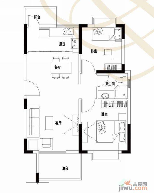 骏凯豪庭2室2厅1卫74㎡户型图