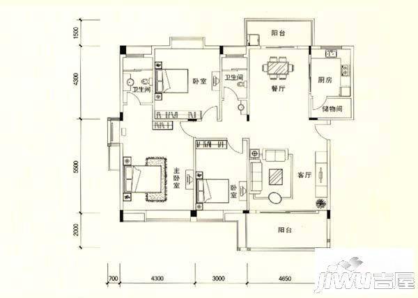 丽景华庭3室2厅2卫141.5㎡户型图