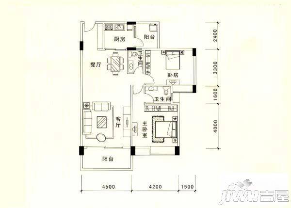 丽景华庭2室2厅2卫108.3㎡户型图