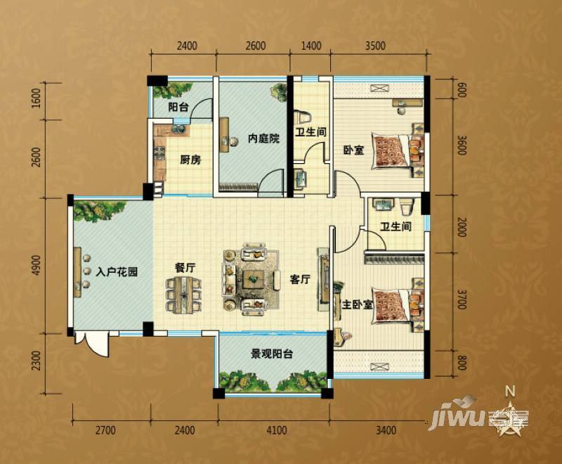 新会骏景湾豪庭2室2厅2卫112.4㎡户型图