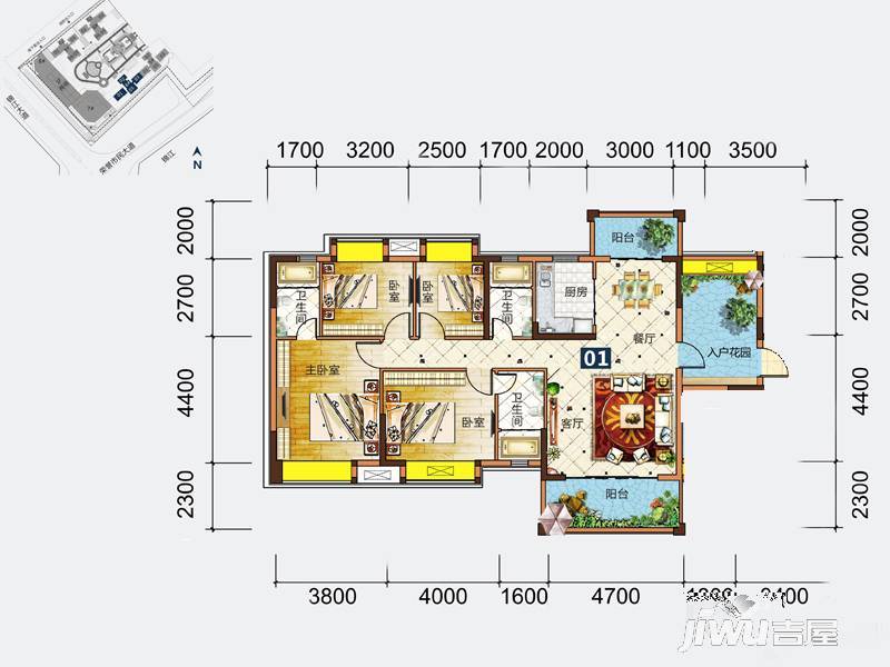 建安御锦珑湾4室2厅3卫140㎡户型图