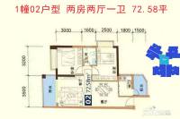 建安御锦珑湾2室2厅1卫72.6㎡户型图