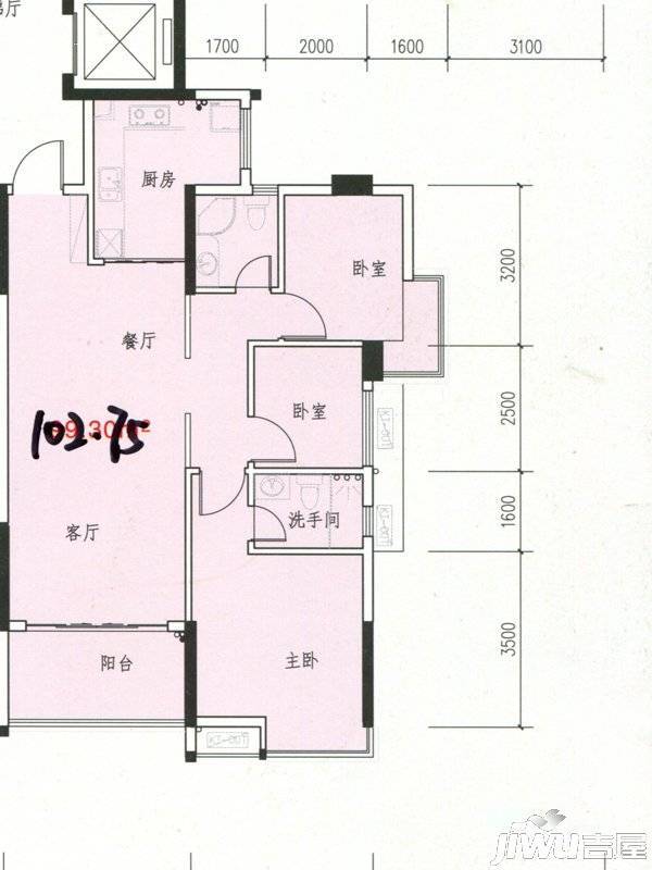 龙腾豪园3室2厅2卫102.8㎡户型图