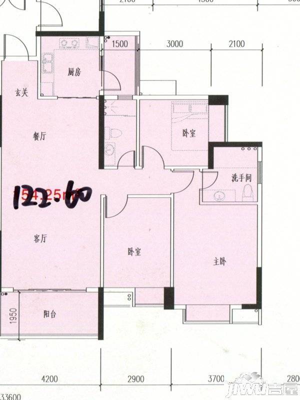 龙腾豪园3室2厅2卫122.6㎡户型图