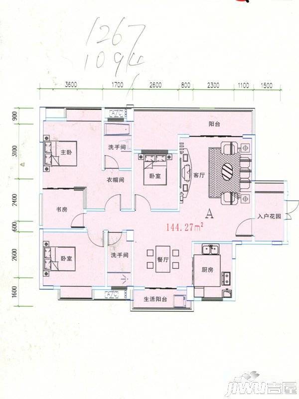 龙腾豪园3室2厅2卫144.3㎡户型图