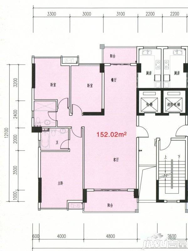 龙腾豪园3室2厅2卫152㎡户型图