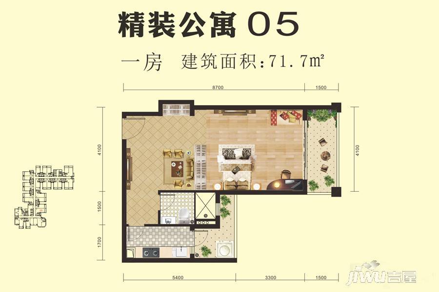 千禧爱琴居1室1厅1卫71.7㎡户型图