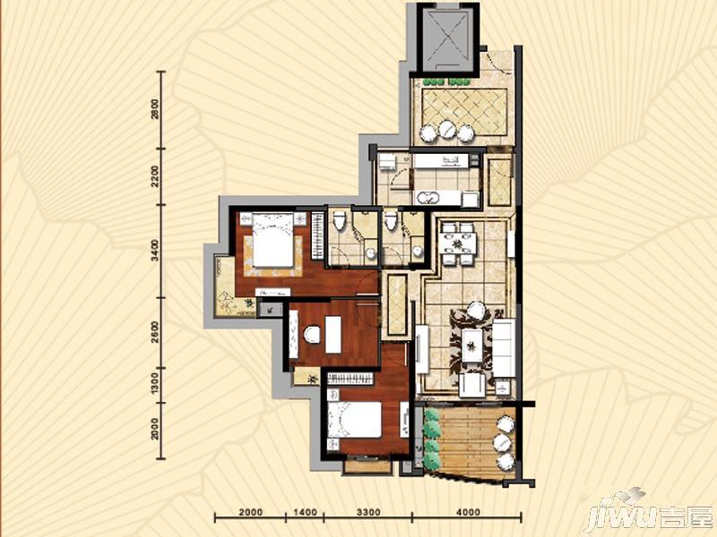 台山昌大昌广场3室2厅2卫122㎡户型图