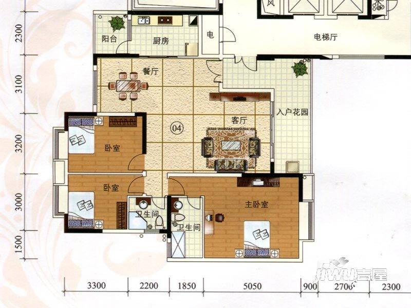 鹤山广场3室2厅2卫145.9㎡户型图