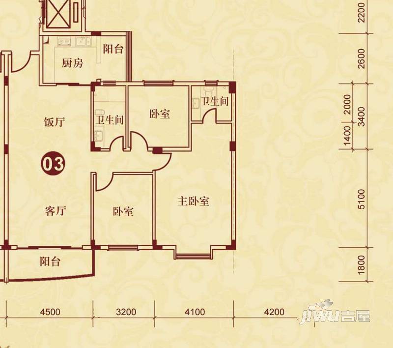 侨雅花苑3室2厅2卫137.7㎡户型图