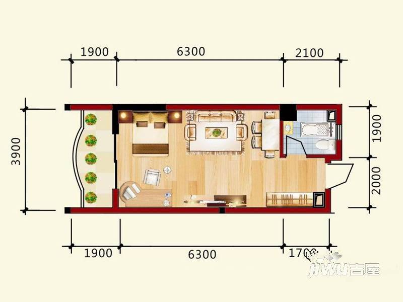 东方豪苑1室1厅1卫47.9㎡户型图