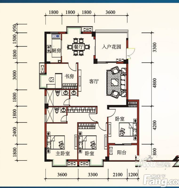 东方豪苑3室2厅2卫131.4㎡户型图