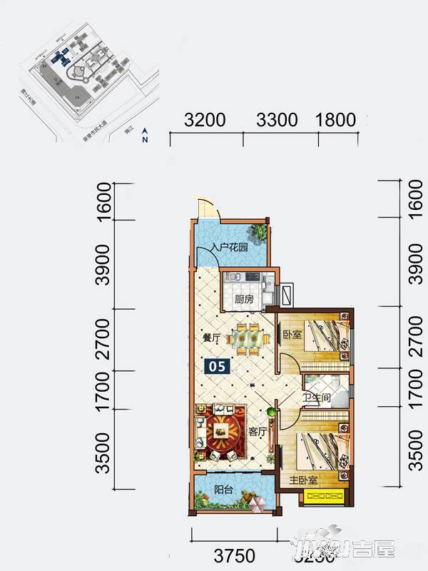 建安御锦珑湾2室2厅2卫82㎡户型图