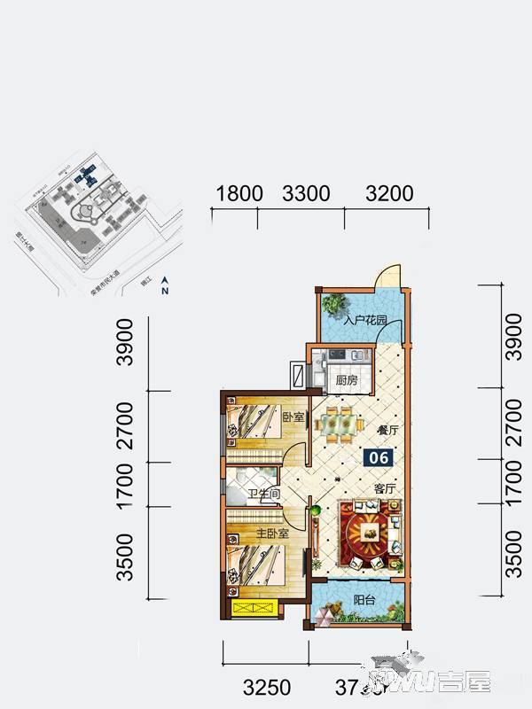 建安御锦珑湾2室2厅2卫82㎡户型图