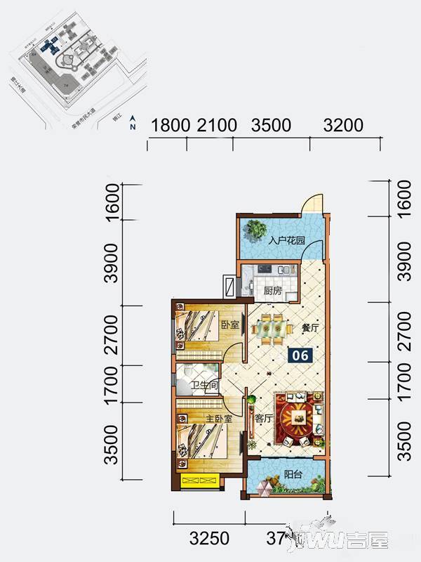 建安御锦珑湾2室2厅2卫83㎡户型图