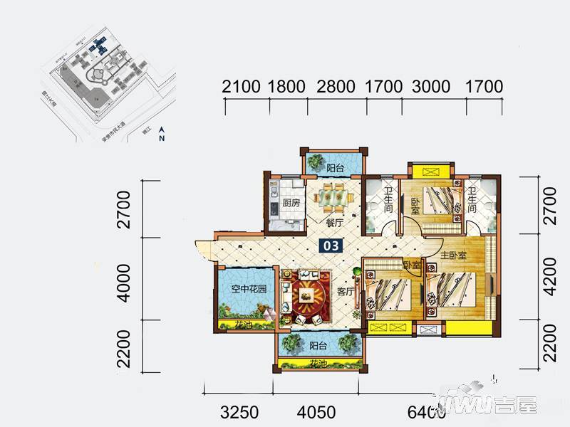 建安御锦珑湾3室2厅2卫109㎡户型图