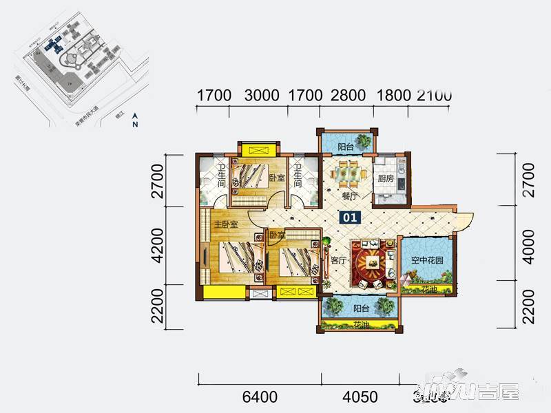 建安御锦珑湾3室2厅2卫109㎡户型图