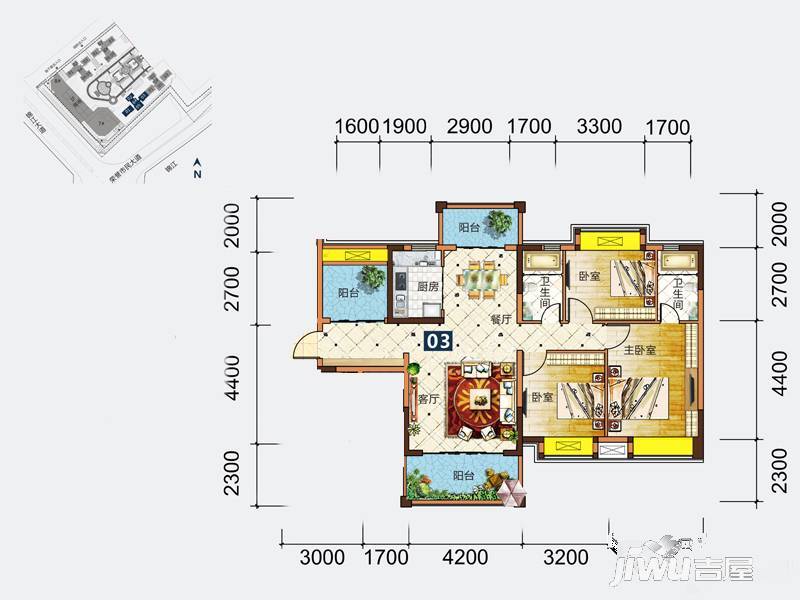 建安御锦珑湾3室2厅2卫117㎡户型图