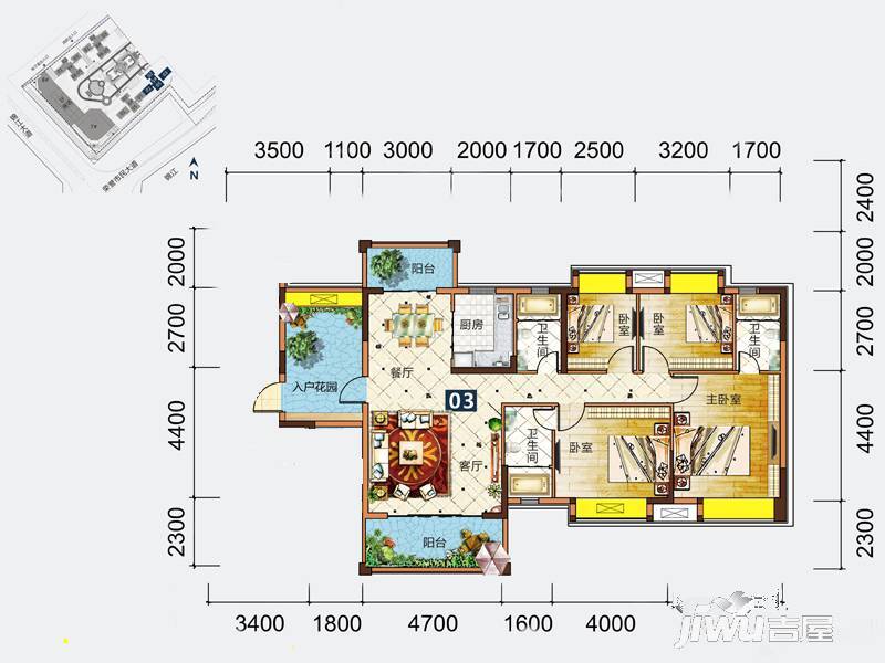 建安御锦珑湾4室2厅3卫140㎡户型图