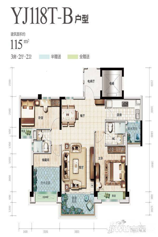 碧桂园·骏景湾·天汇3室2厅2卫115㎡户型图