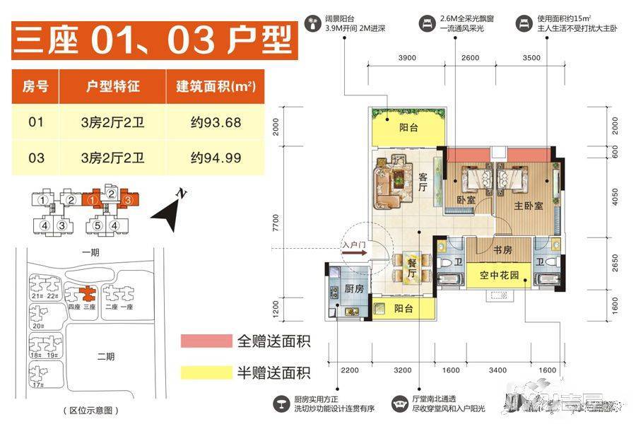 华悦阳光里3室2厅0卫94㎡户型图