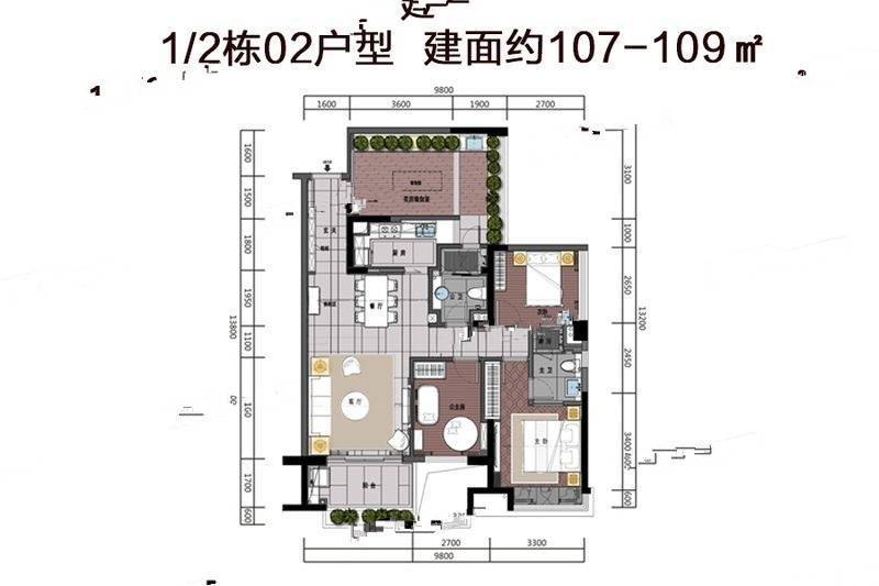 龍灣路九號3室2厅2卫109㎡户型图