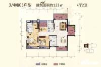 越秀天悦星院3室2厅2卫123㎡户型图