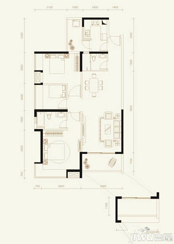 鸿威金都雅苑3室2厅2卫120.8㎡户型图