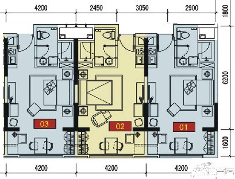 佳兆业中心1室0厅1卫43.5㎡户型图