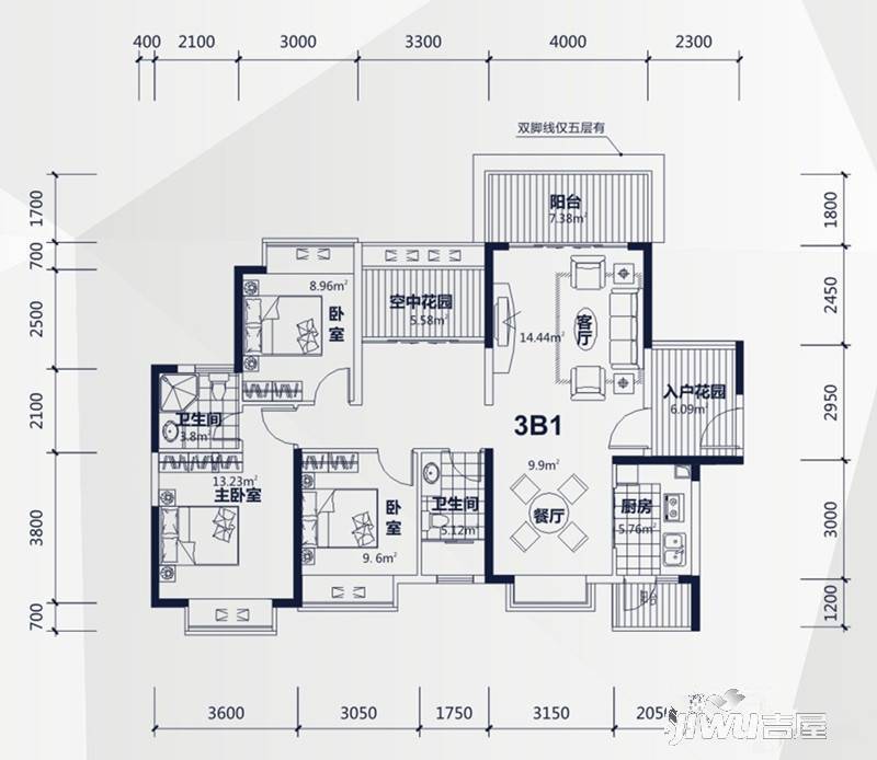 鼎峰公园豪庭3室2厅2卫126.5㎡户型图