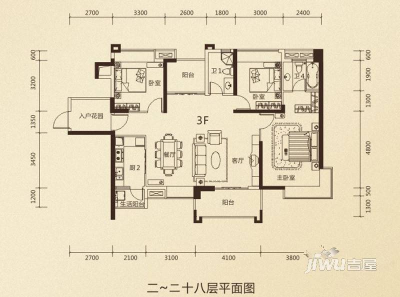 鼎峰公园豪庭3室2厅2卫129.3㎡户型图