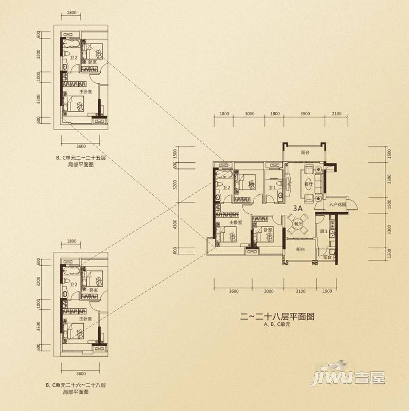 鼎峰公园豪庭3室2厅2卫108.9㎡户型图