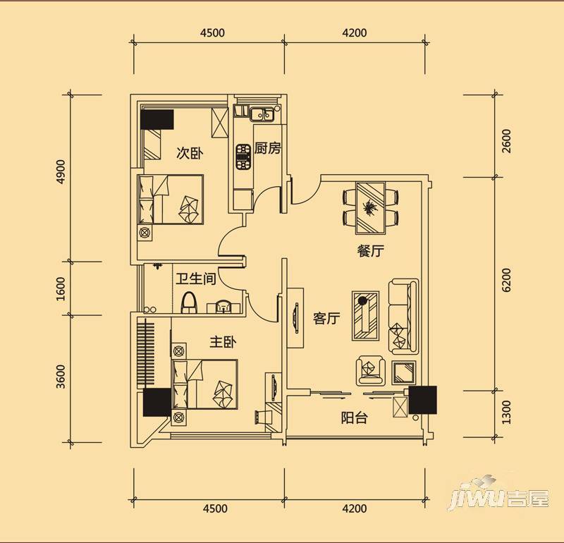 泰兴国际2室2厅1卫94.6㎡户型图