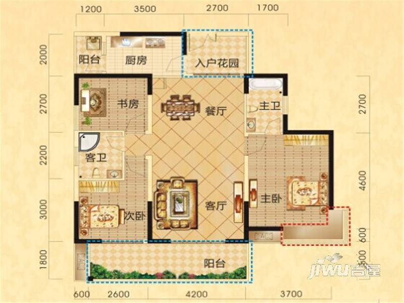 中港城3室2厅2卫126㎡户型图