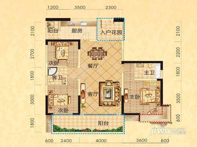 中港城3室2厅2卫112㎡户型图