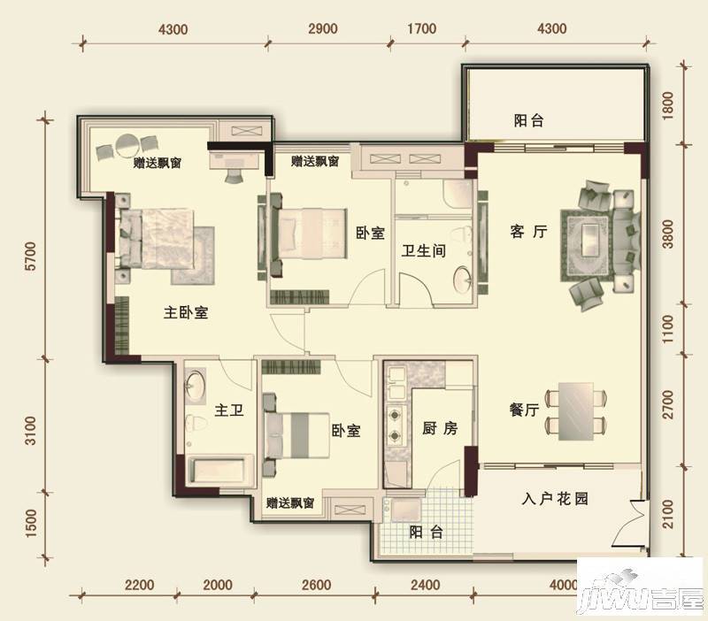 水岸香洲3室2厅2卫115㎡户型图