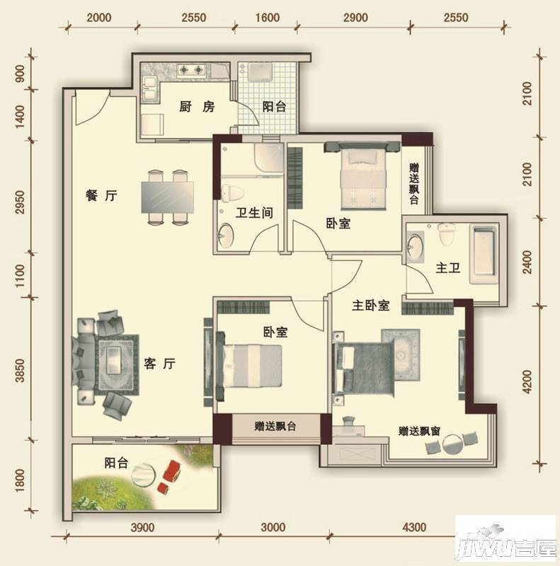 水岸香洲3室2厅2卫111㎡户型图