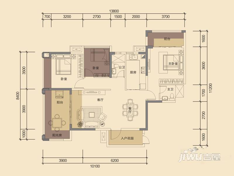 华泓·四季花城2室2厅1卫98.1㎡户型图