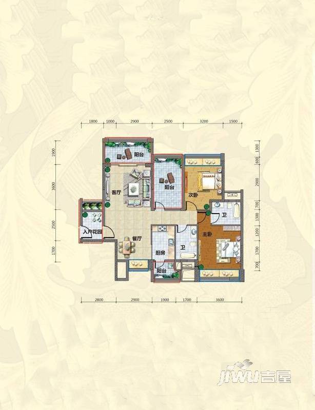 金叶华府3室2厅2卫110㎡户型图