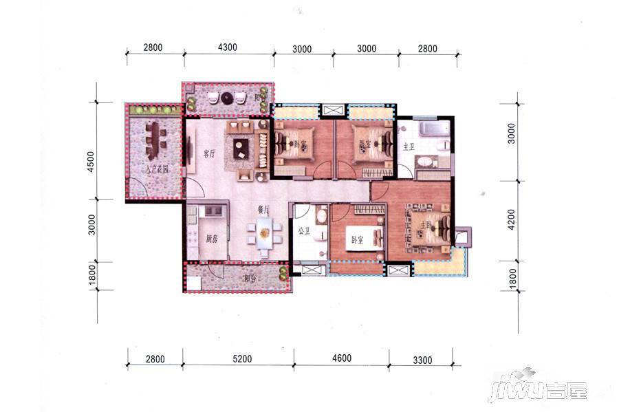 大欣城世纪花园4室2厅2卫135㎡户型图