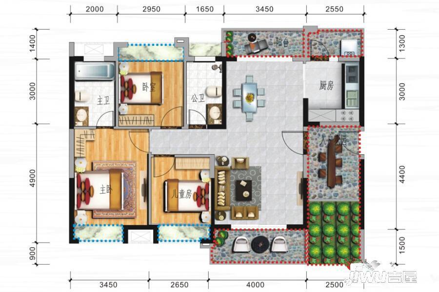 大欣城世纪花园3室2厅2卫127㎡户型图