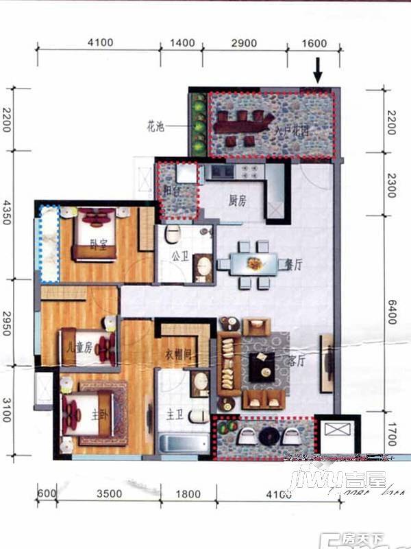 大欣城世纪花园3室2厅2卫114㎡户型图