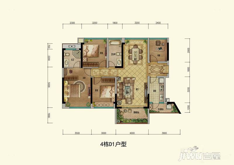 中洲天御4室2厅2卫119㎡户型图