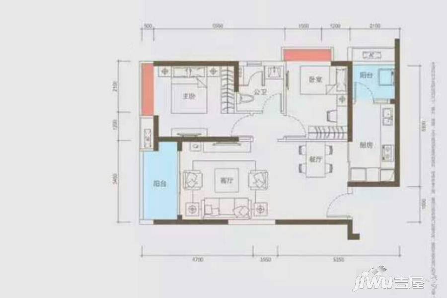 海伦堡爱Me城市2室2厅1卫80㎡户型图