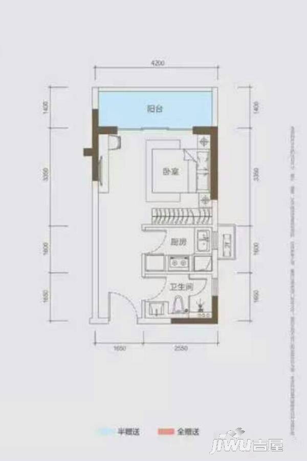 海伦堡爱Me城市1室1厅1卫38㎡户型图