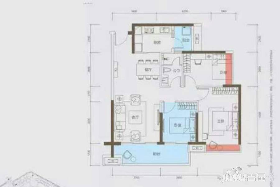 海伦堡爱Me城市3室2厅1卫96㎡户型图