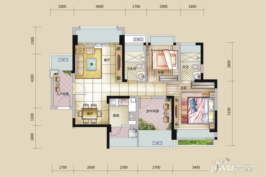 龙城一品2室2厅2卫89.8㎡户型图