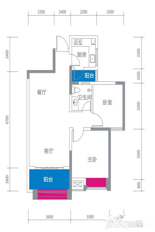 缤纷TOWN2室2厅1卫81㎡户型图