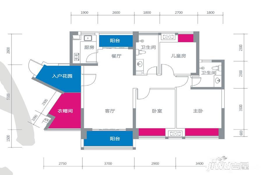 缤纷TOWN3室2厅2卫103㎡户型图