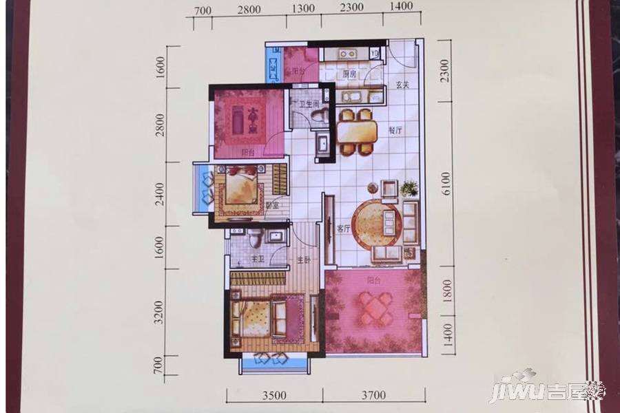 龙光城3室2厅2卫87㎡户型图